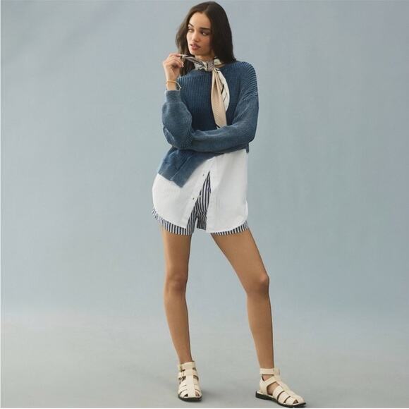 Anthropologie Pilcro Asymmetrical Twofer Blue Chunky Layered Sweater Top Large - Picture 5 of 16